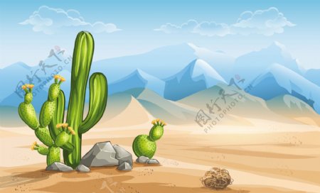 沙漠种的仙人掌卡通唯美可爱素材