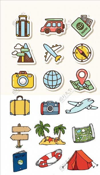 彩色旅行元素图标贴纸