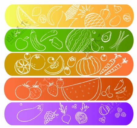 矢量线条水果蔬菜食品素材
