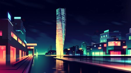 城市插画夜景矢量图