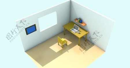 C4D房间模型渲染卡通