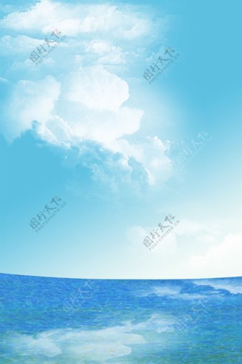 蓝色天空大海素材背景
