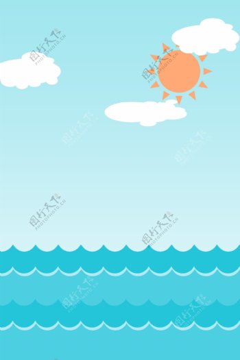 蓝色卡通太阳海洋波浪背景素材