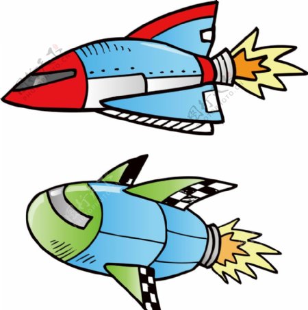 卡通飞机航空宇宙飞船儿童插画