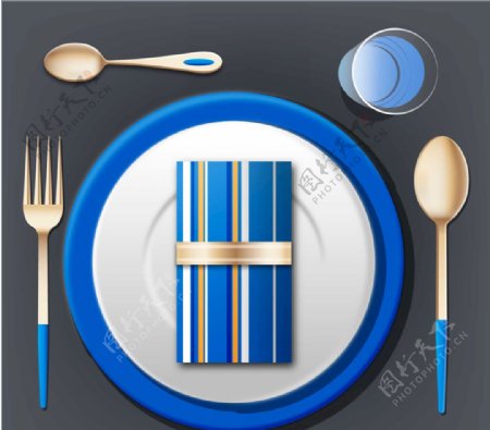 精美蓝色餐具设计矢量素材