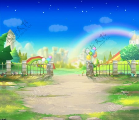 动画手绘彩虹场景