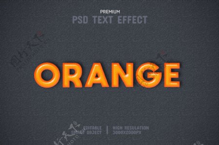 字体样式真皮背景橙色浮雕效果