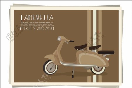 蓝贝塔咖啡色摩托车广告画