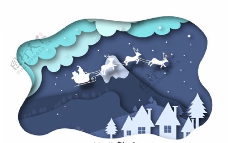 创意雪夜圣诞雪橇剪贴画