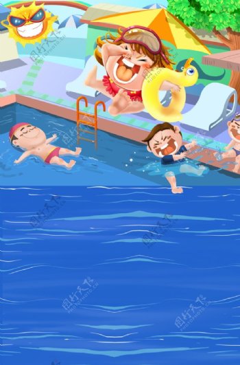 儿童游泳插画