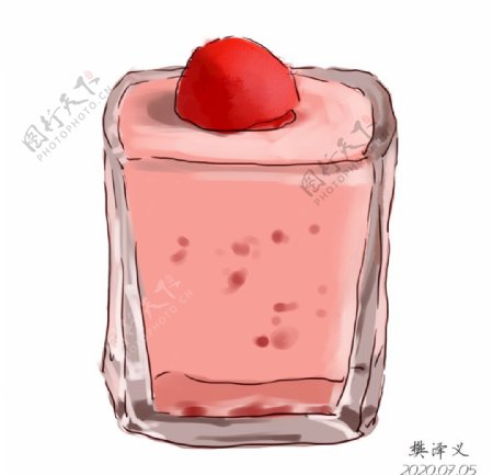 PS鼠绘树莓杯子奶油蛋糕