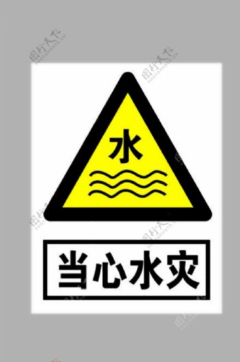 当心水灾标志