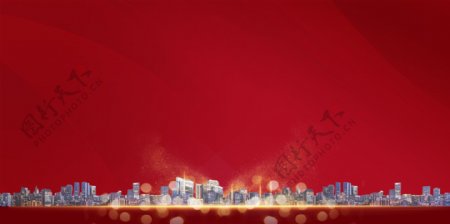 红色背景城市