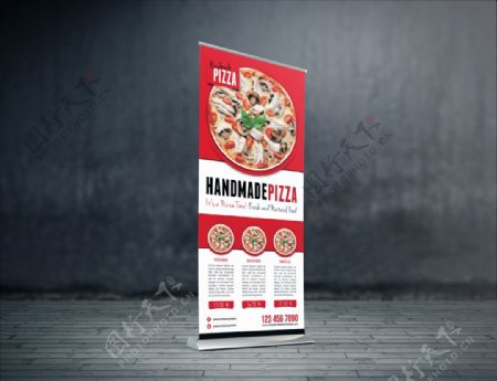 红色披萨易拉宝海报