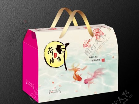 中国风传统中秋月饼金鱼手拎盒
