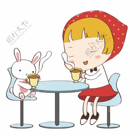 卡通人物兔子与女孩