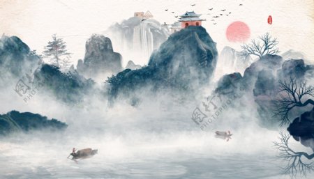 山水国风古风传统背景素材图片