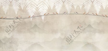 工笔花鸟背景墙装饰画图片