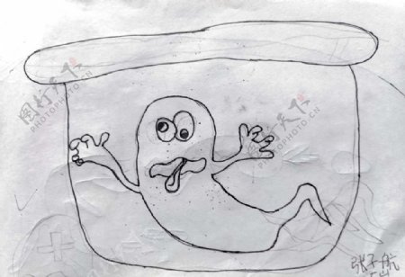 原创儿童简笔画瓶子中的小幽灵图片