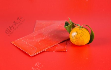 新年橙子红包寓意背景海报素材图片