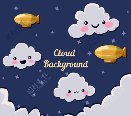 夜空中的云朵和飞艇图片