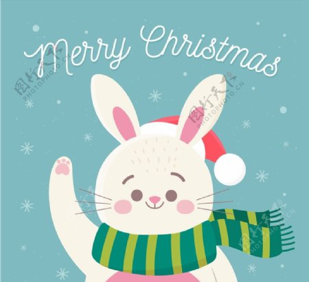 圣诞节招手的兔子图片