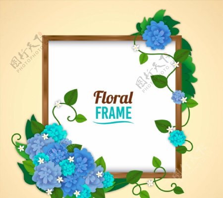 蓝色花卉框架图片
