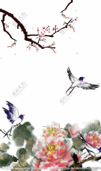 新中式花鸟竖版装饰画图片