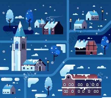 冬季雪夜小城图片