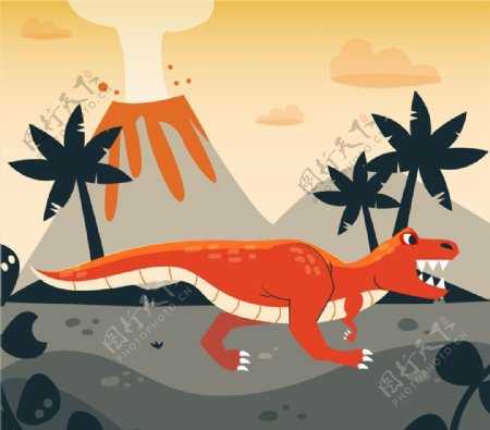 恐龙和火山矢量图片