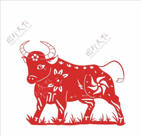 2021牛年剪纸插画图片