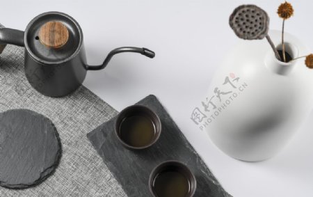 茶壶茶具茶叶简约背景海报素材图片