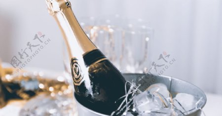 概念奢侈的生活香槟酒瓶冰图片