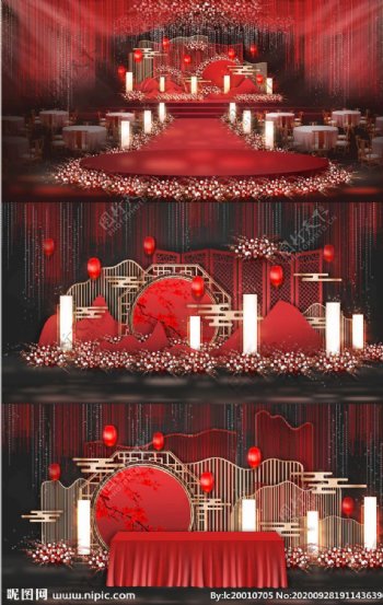 喜庆红色新中式婚礼效果图图片
