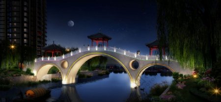 桥梁景观夜景效果图图片