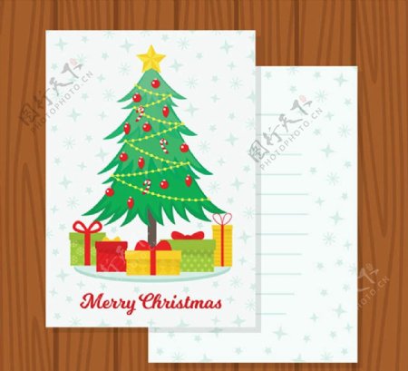 圣诞树和礼盒贺卡图片