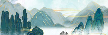 山水复古传统水墨水彩背景素材图片