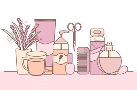 粉色护肤产品插画图片