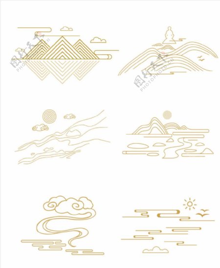 中式山纹祥云纹中国风山水线条图片