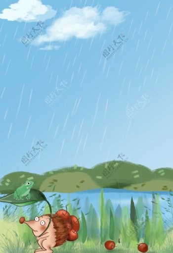 草地刺猬插画图片